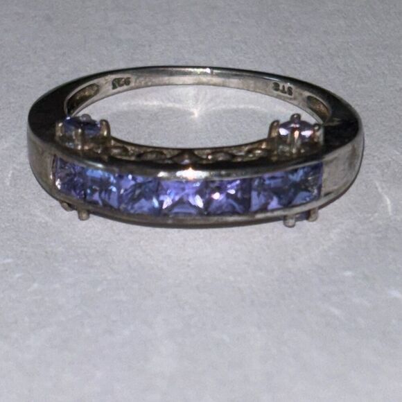 925 sterling silver & tanzanite ring band set side stone Sz 9 3.44g STS - Picture 1 of 8